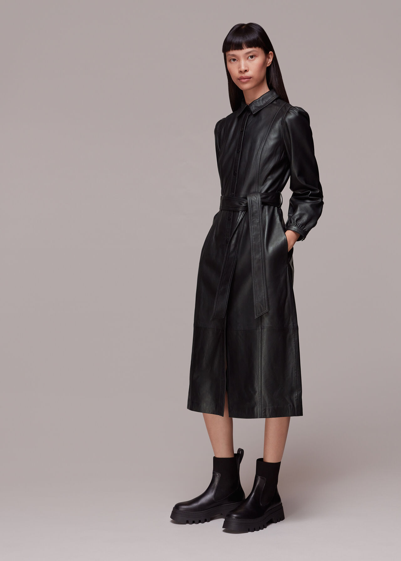 Phoebe Leather Shirt Dress