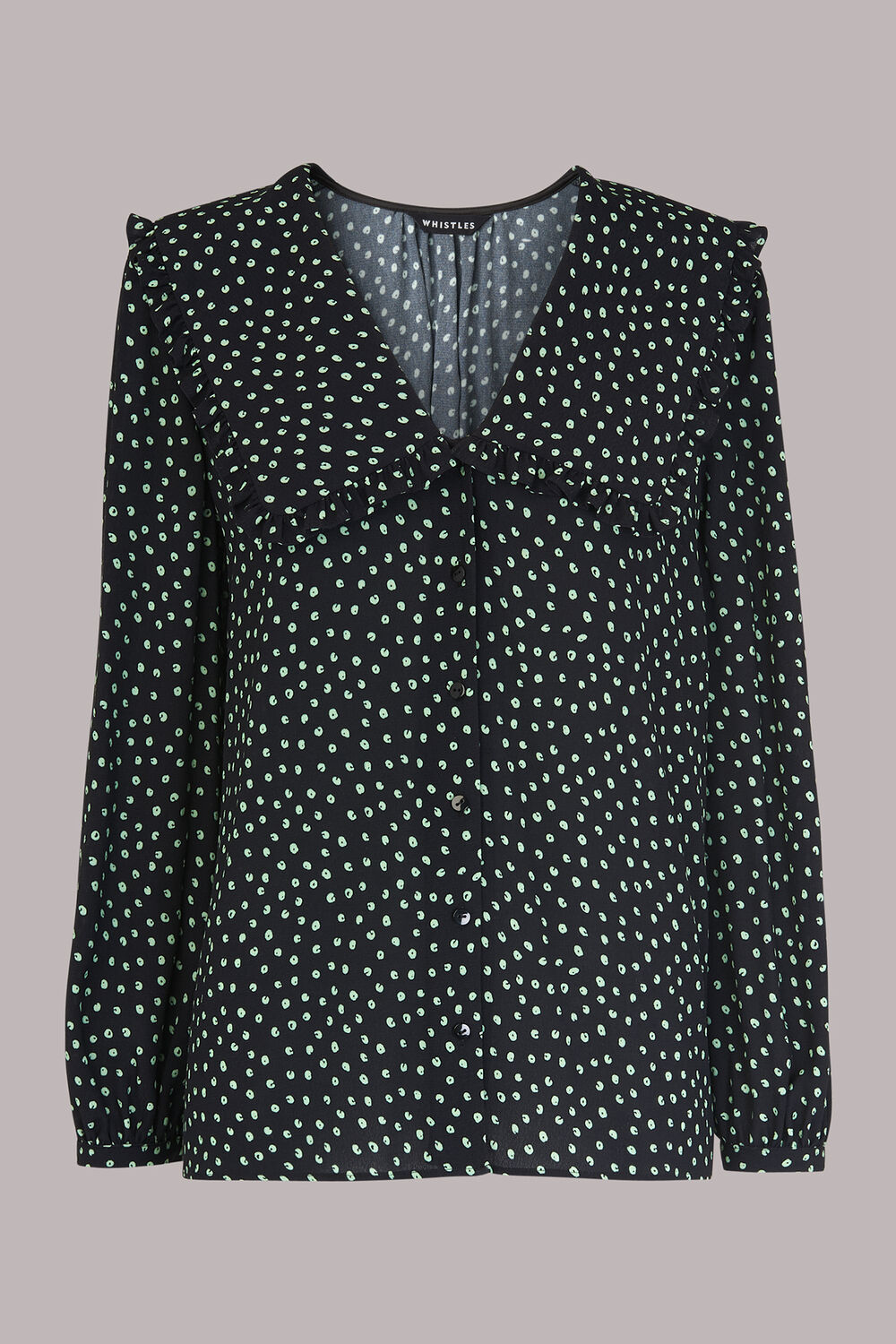 Black Stamp Spot Collar Top