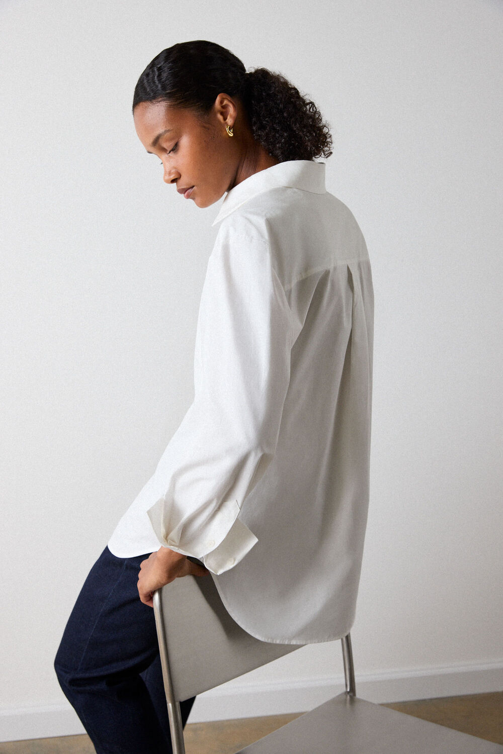 White Bib Detail Cotton Poplin Shirt