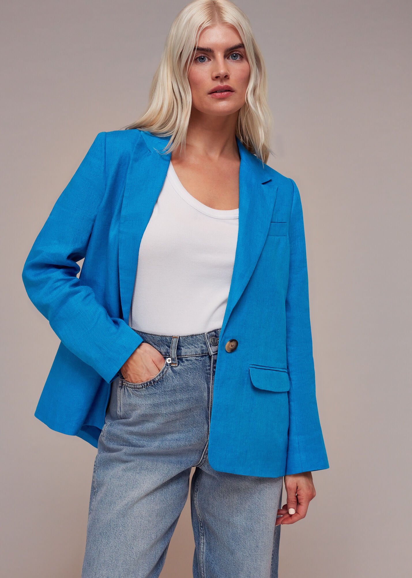 Blue Lucy Linen Blazer WHISTLES