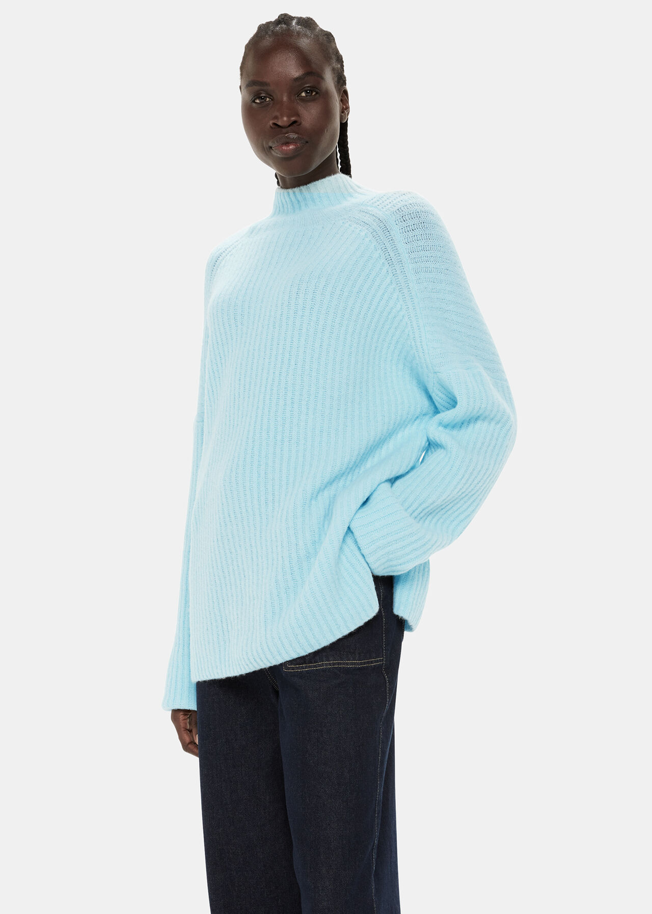 Wool Mix Rib Funnel Neck
