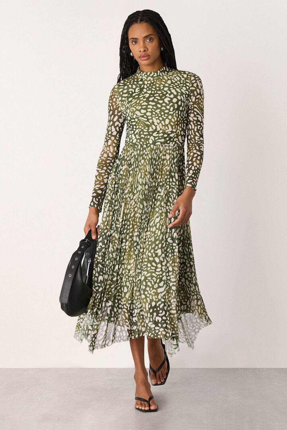 Green Animal Tiered Mesh Dress