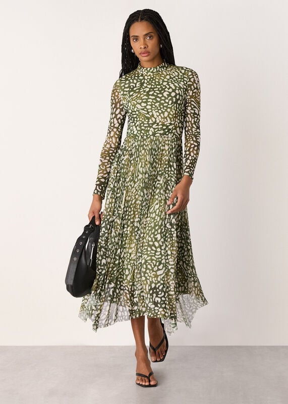 Green Animal Tiered Mesh Dress