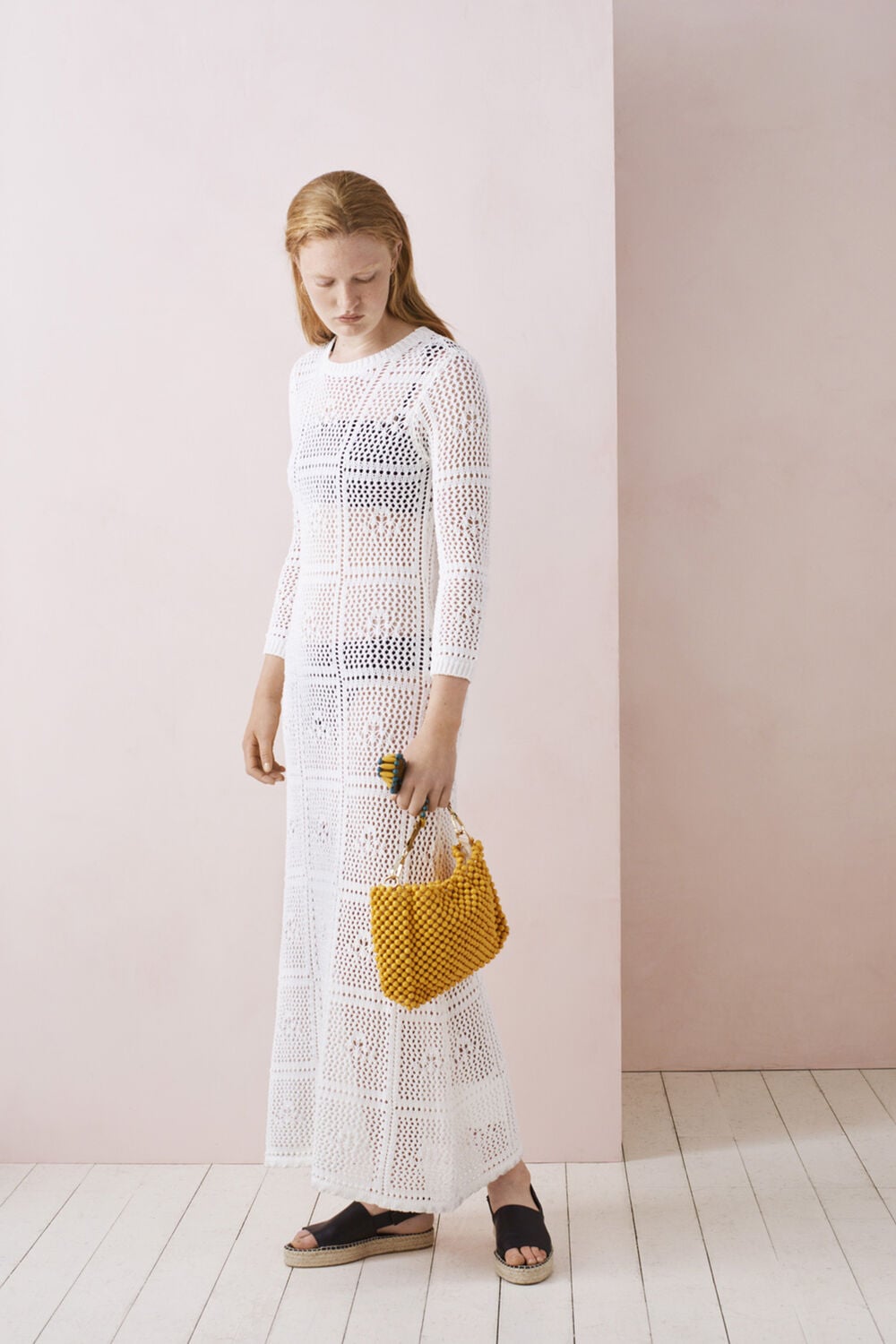 Crochet Knit Midi Dress White