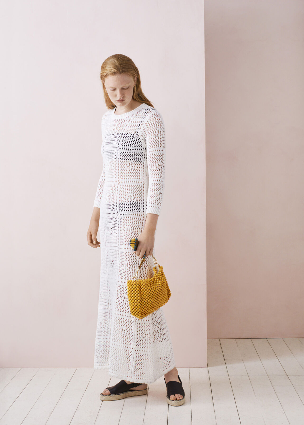Crochet Knit Midi Dress White