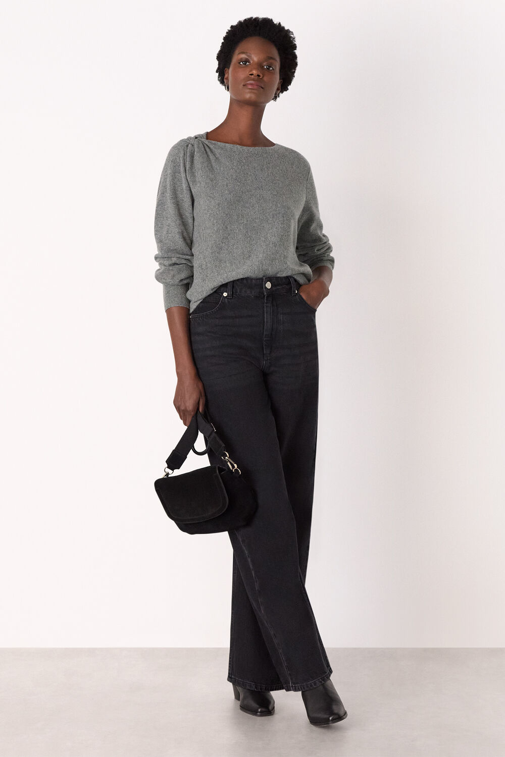 Grey Wool Twist Front Detail Knit