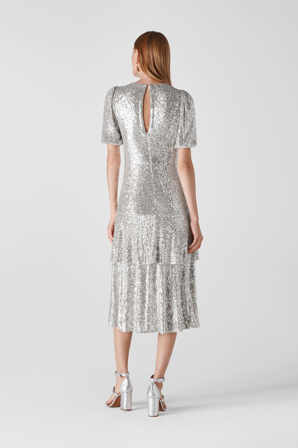 Arabelle Sequin Midi Dress Silver