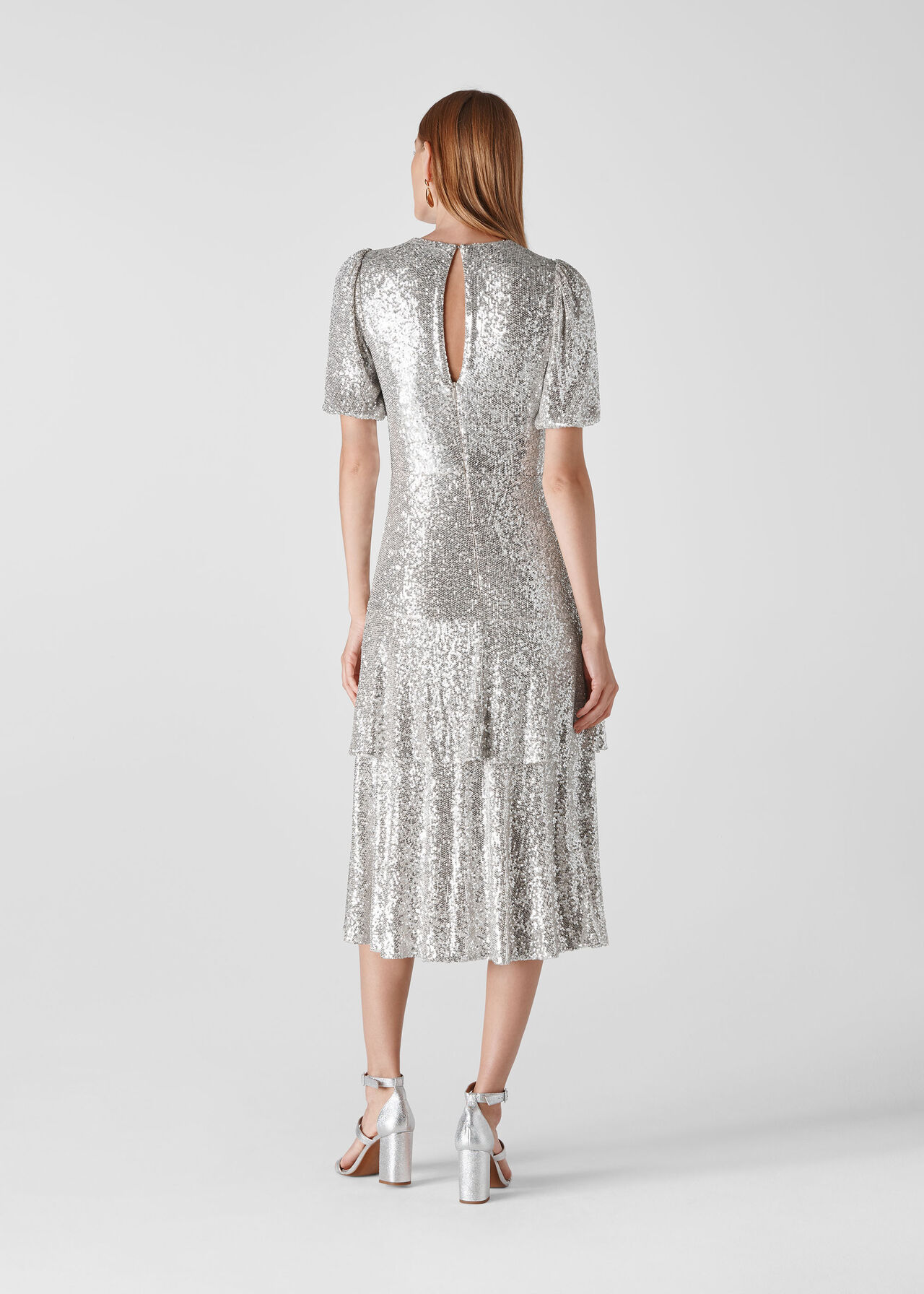 Arabelle Sequin Midi Dress Silver