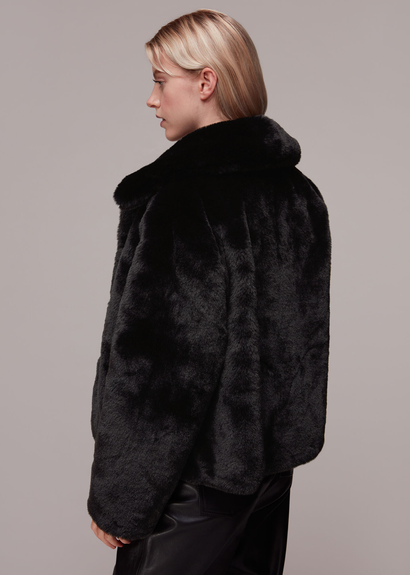 Black Drew Faux Fur Coat WHISTLES Whistles US