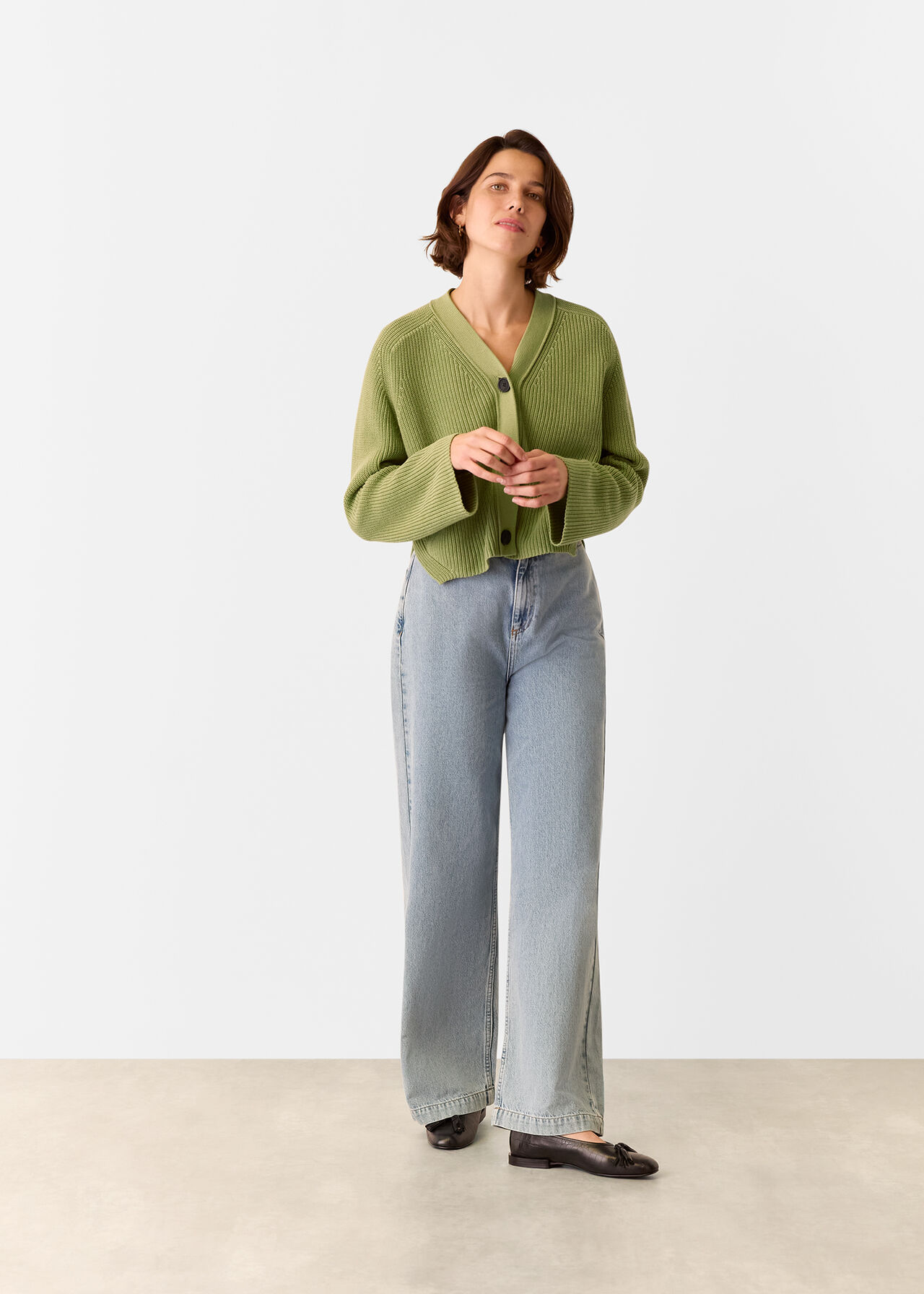 Whistles Green Nala Cotton Cardigan
