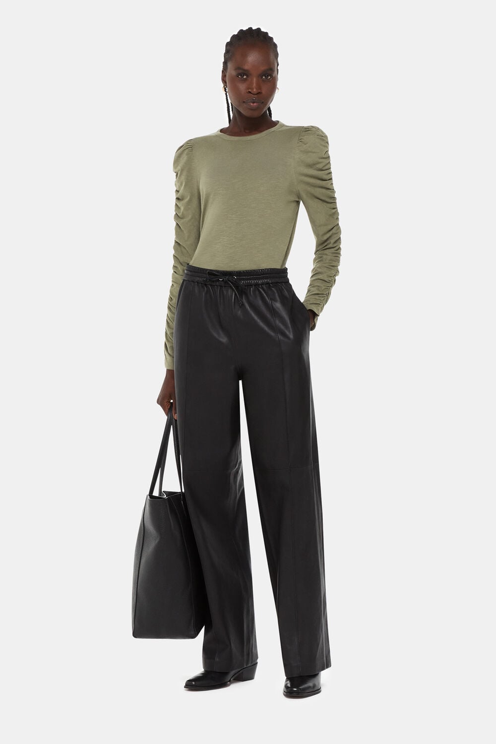 Khaki Ruched Sleeve Top