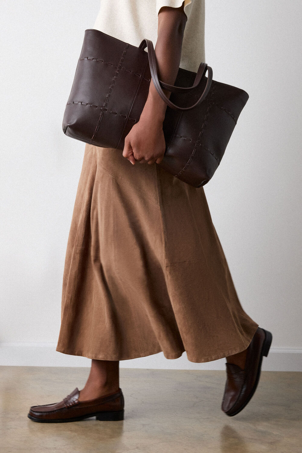 Taupe Zig Zag Panel Suede Skirt