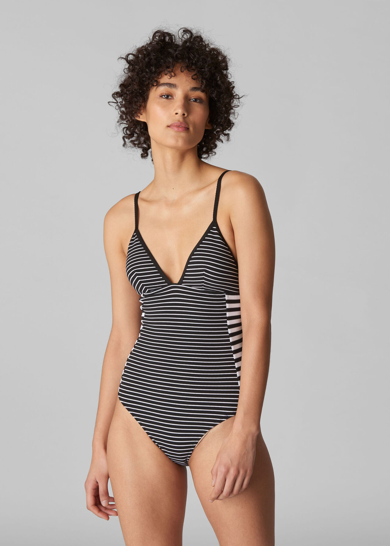 Santiago Stripe Swimsuit Black and White