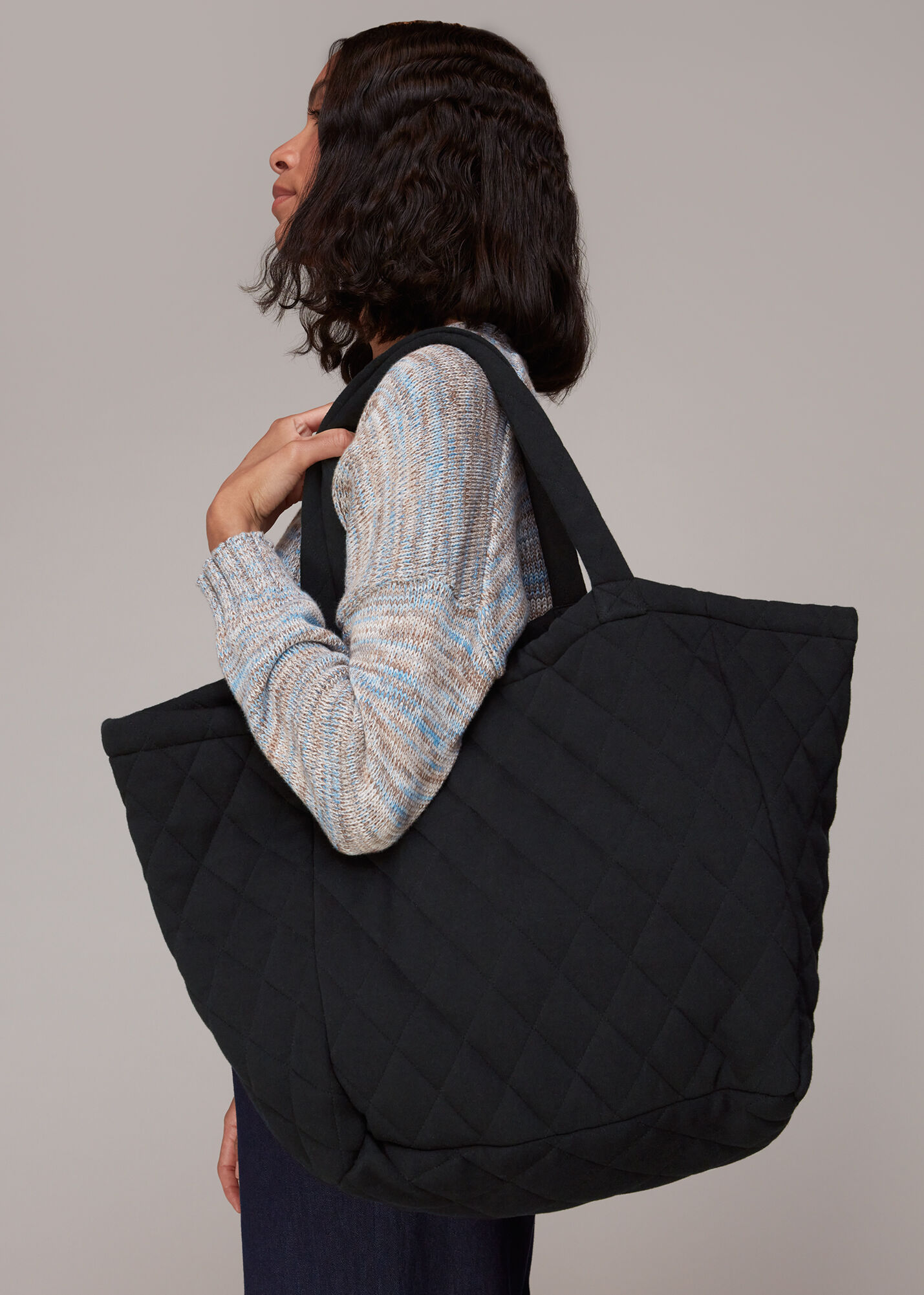 Large black quilted tote bag outlet