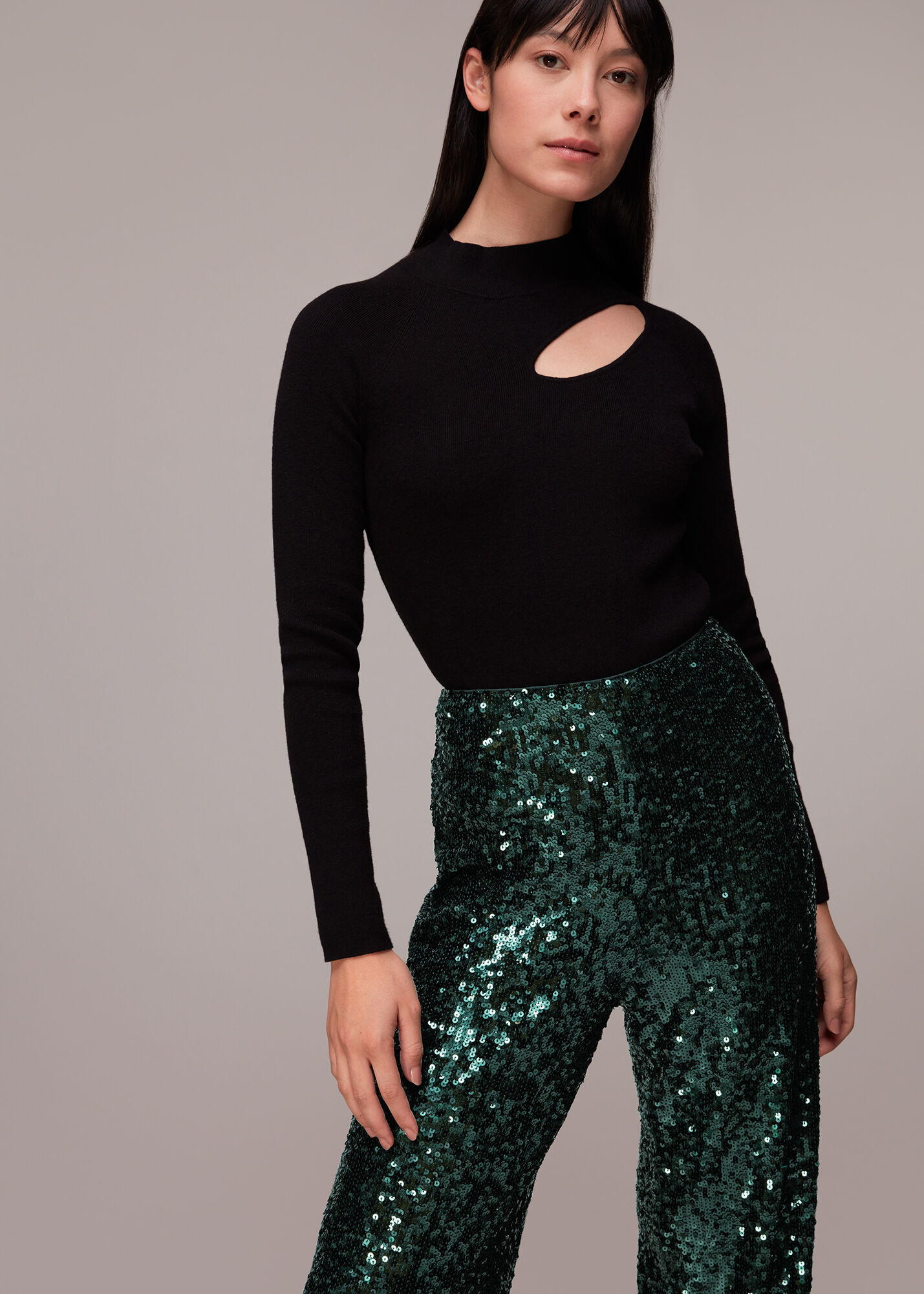 Dark Green Petra Sequin Trouser | WHISTLES