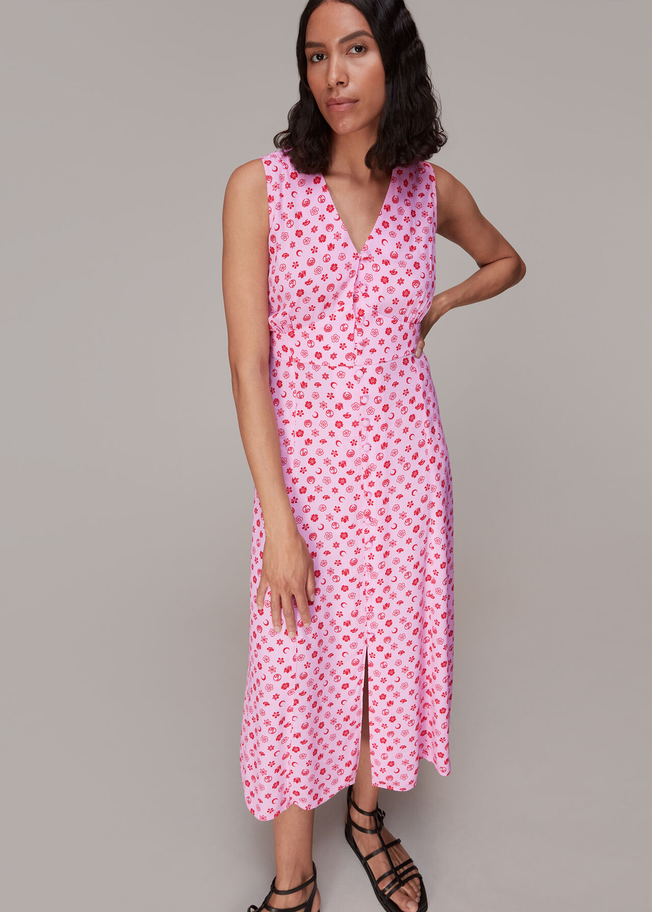 Moon Floral Print Midi Dress