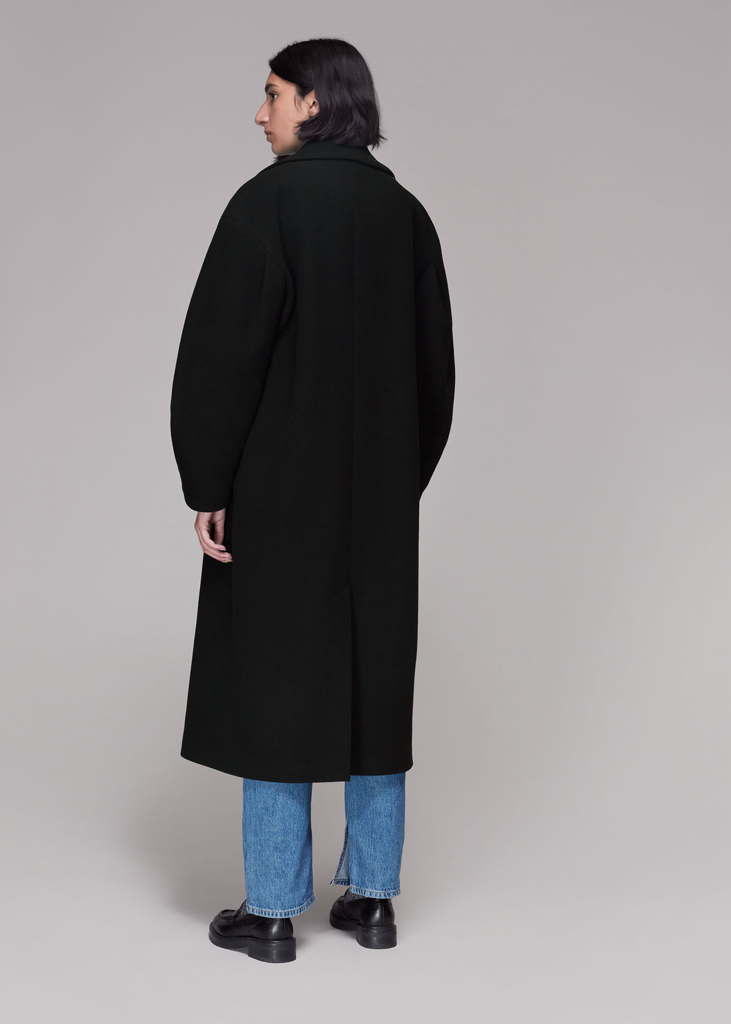 Black Indira Puff Sleeve Wool Coat | WHISTLES | Whistles US |