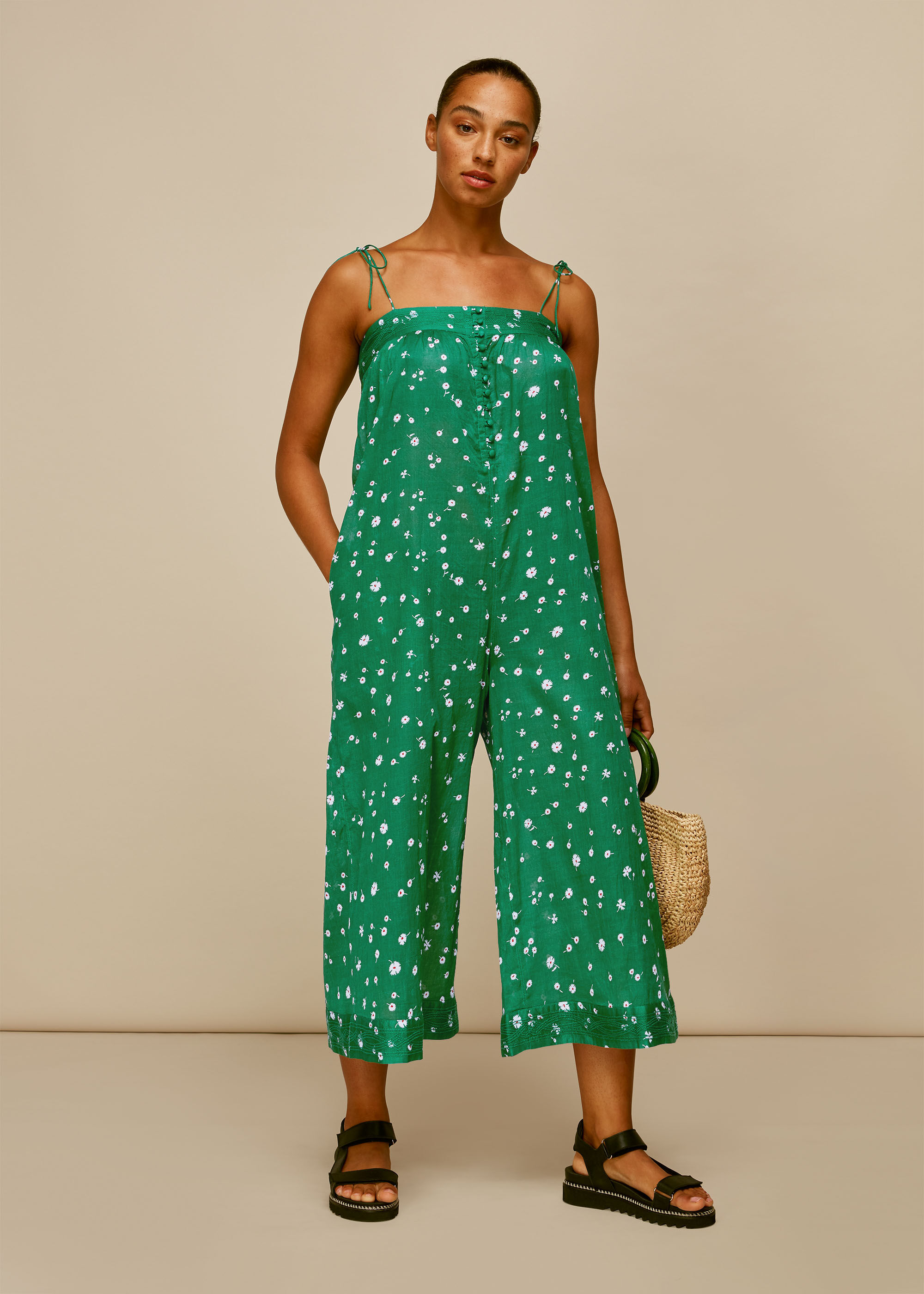 Green Primula Print Beach Jumpsuit