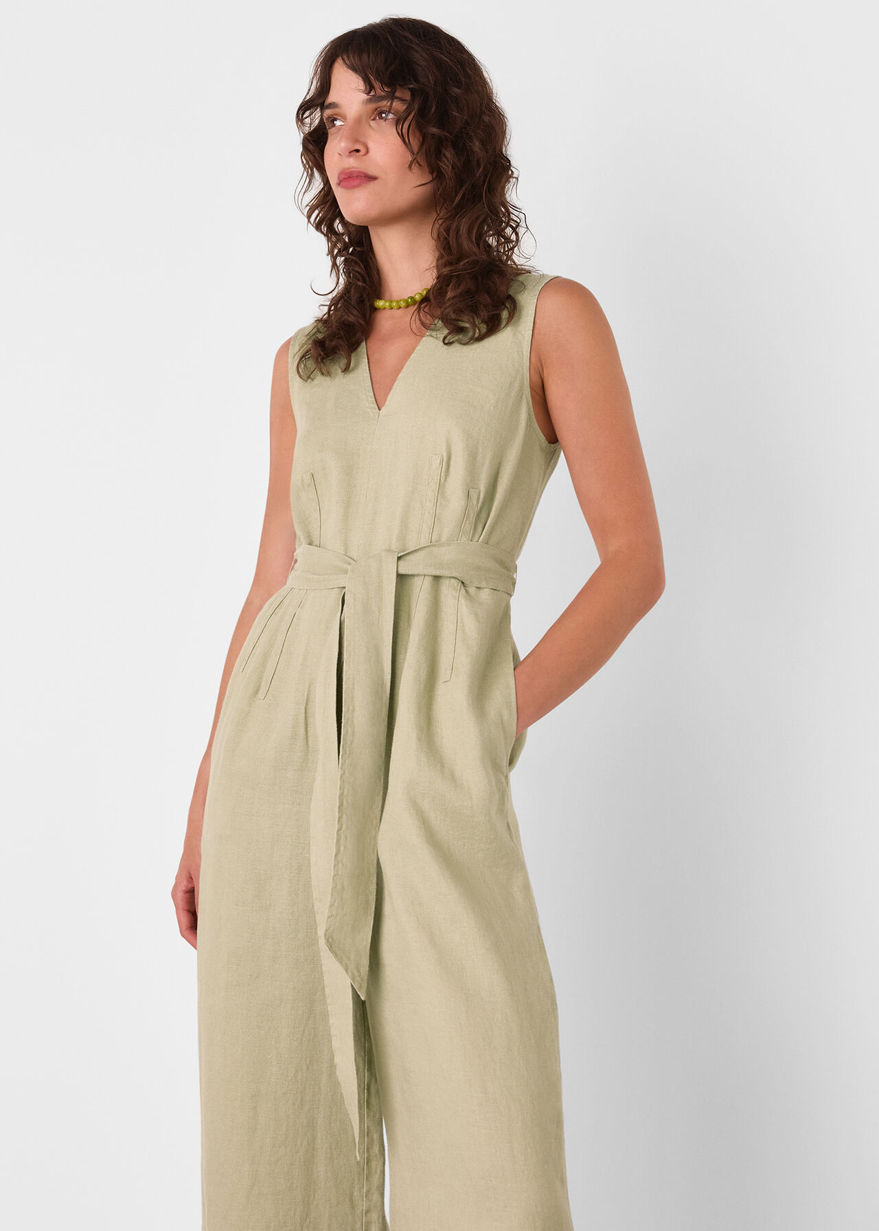 Belted Seamed Linen Jumpsuit