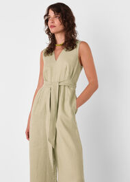 Belted Seamed Linen Jumpsuit