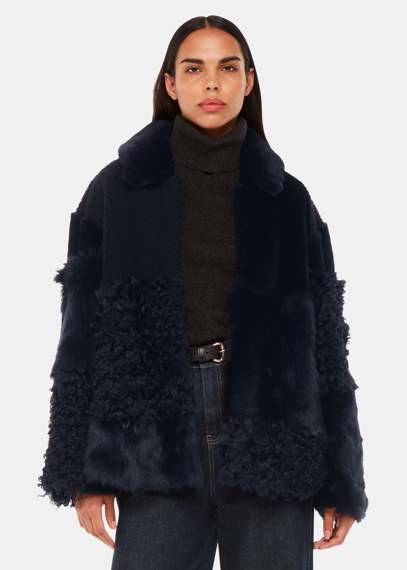 Navy Multi Hema Shearling Jacket WHISTLES Whistles UK