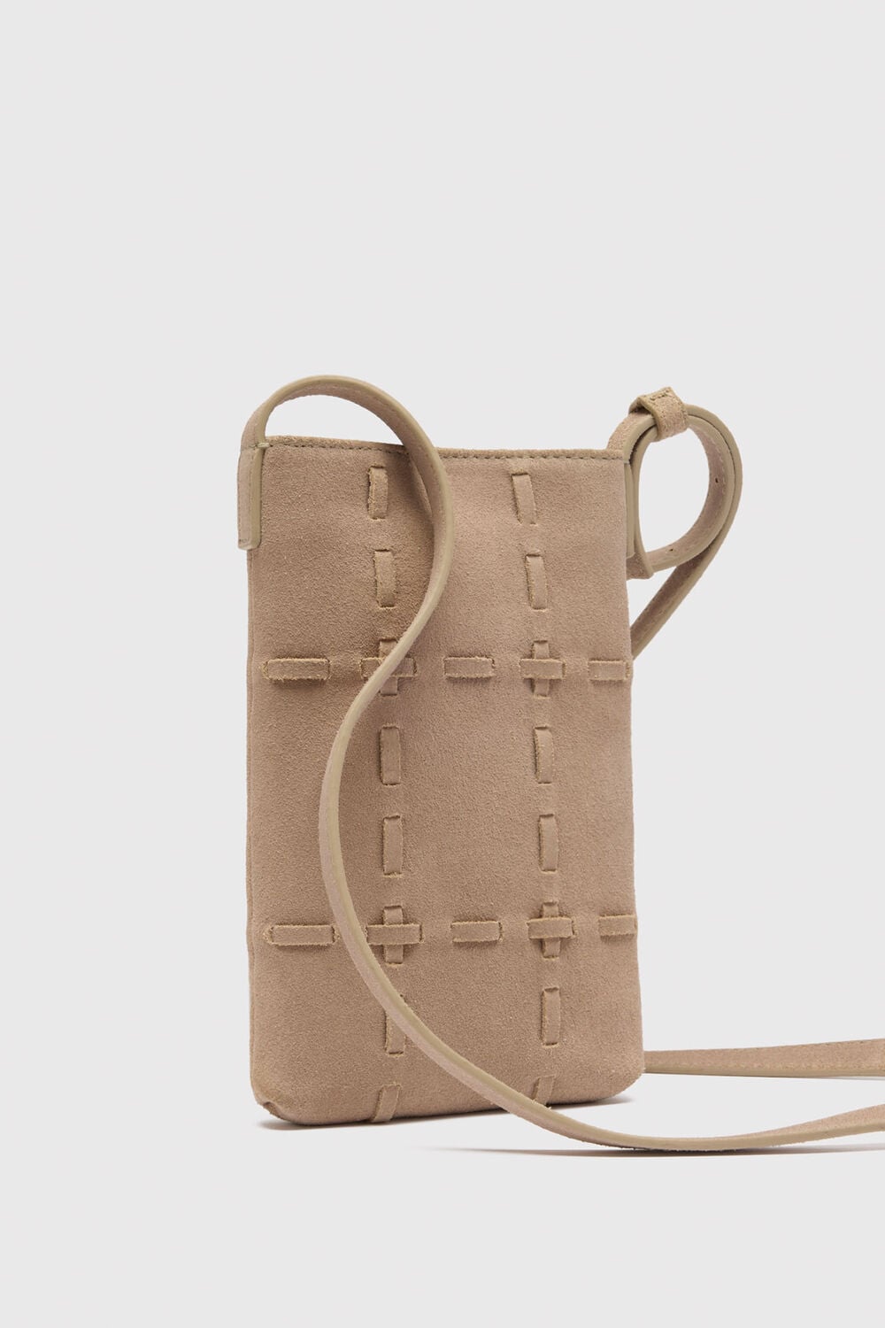 Neutral Suede Whipstitch Phone Bag