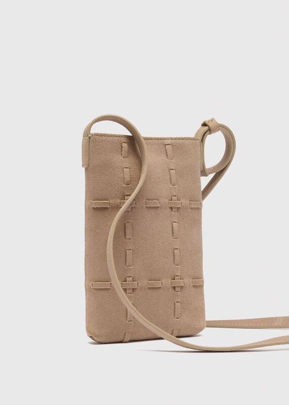 Neutral Suede Whipstitch Phone Bag