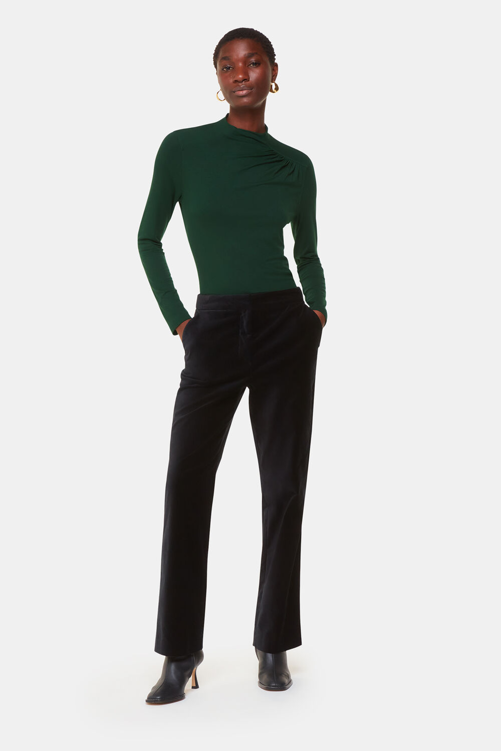 Dark Green Ruched Front Detail Jersey Top