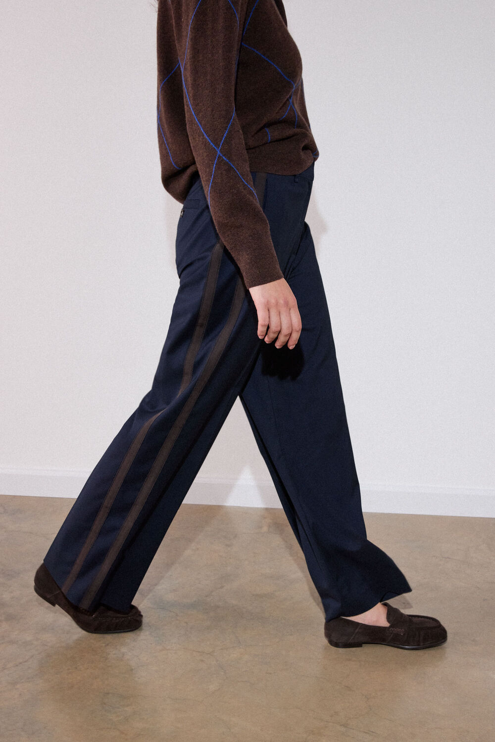 Navy Side Stripe Straight Trouser