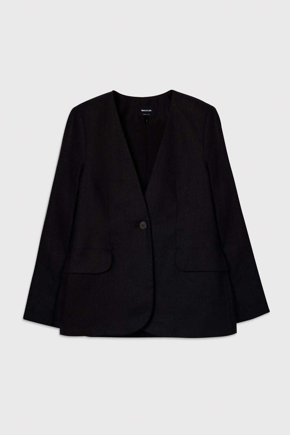 Black Petite Collarless Linen Blazer