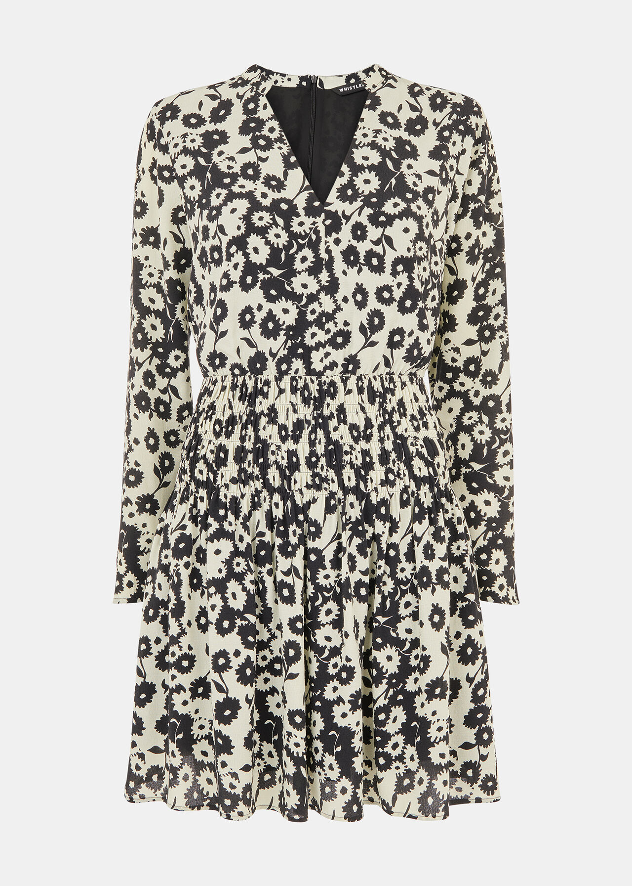 Black/Multi Riley Floral Shirred Dress | WHISTLES
