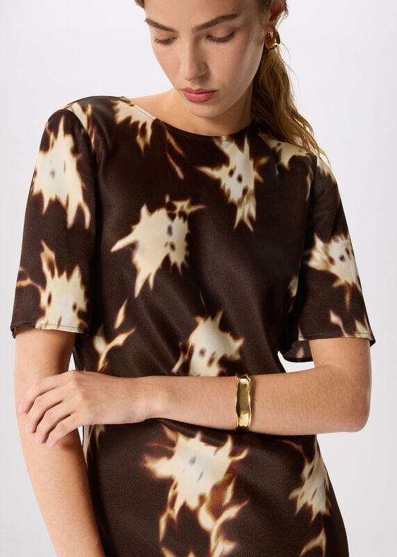 Brown Shadow Floral Midi Dress