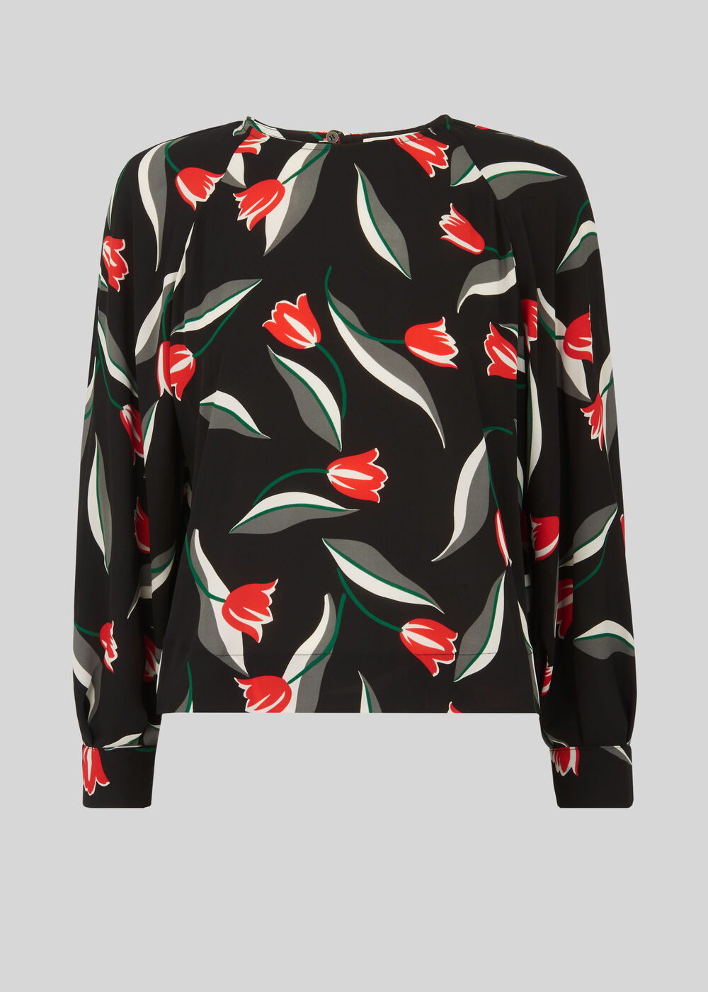 Tulip Print Bell Cuff Top Black/Multi