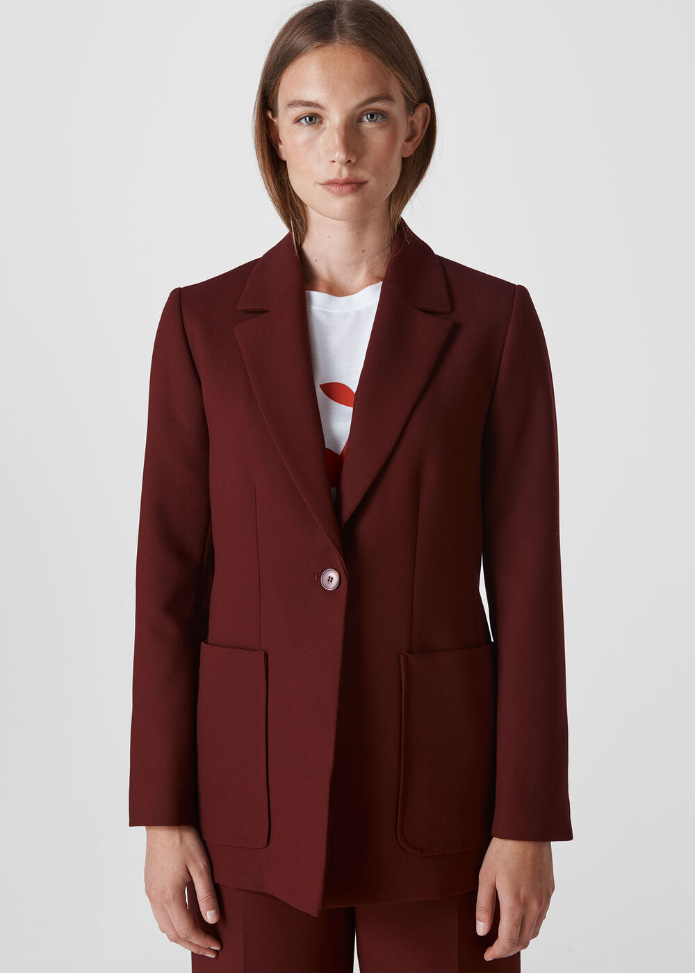 Relaxed Patch Pocket Jacket Burgundy