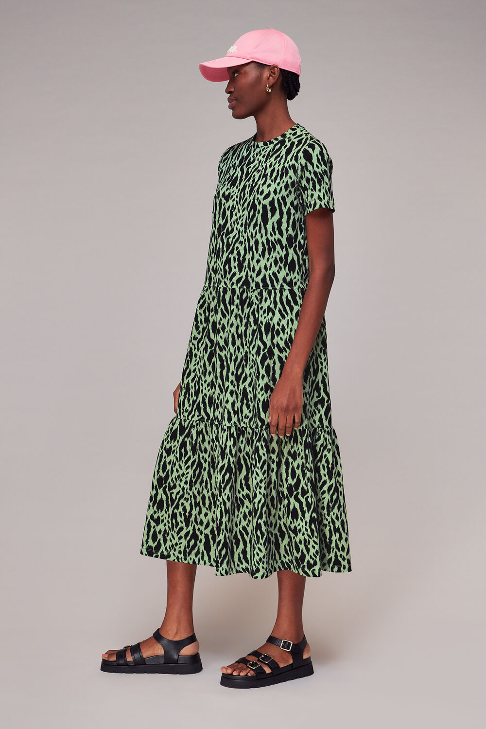 Green Zebra Tiered Jersey Dress