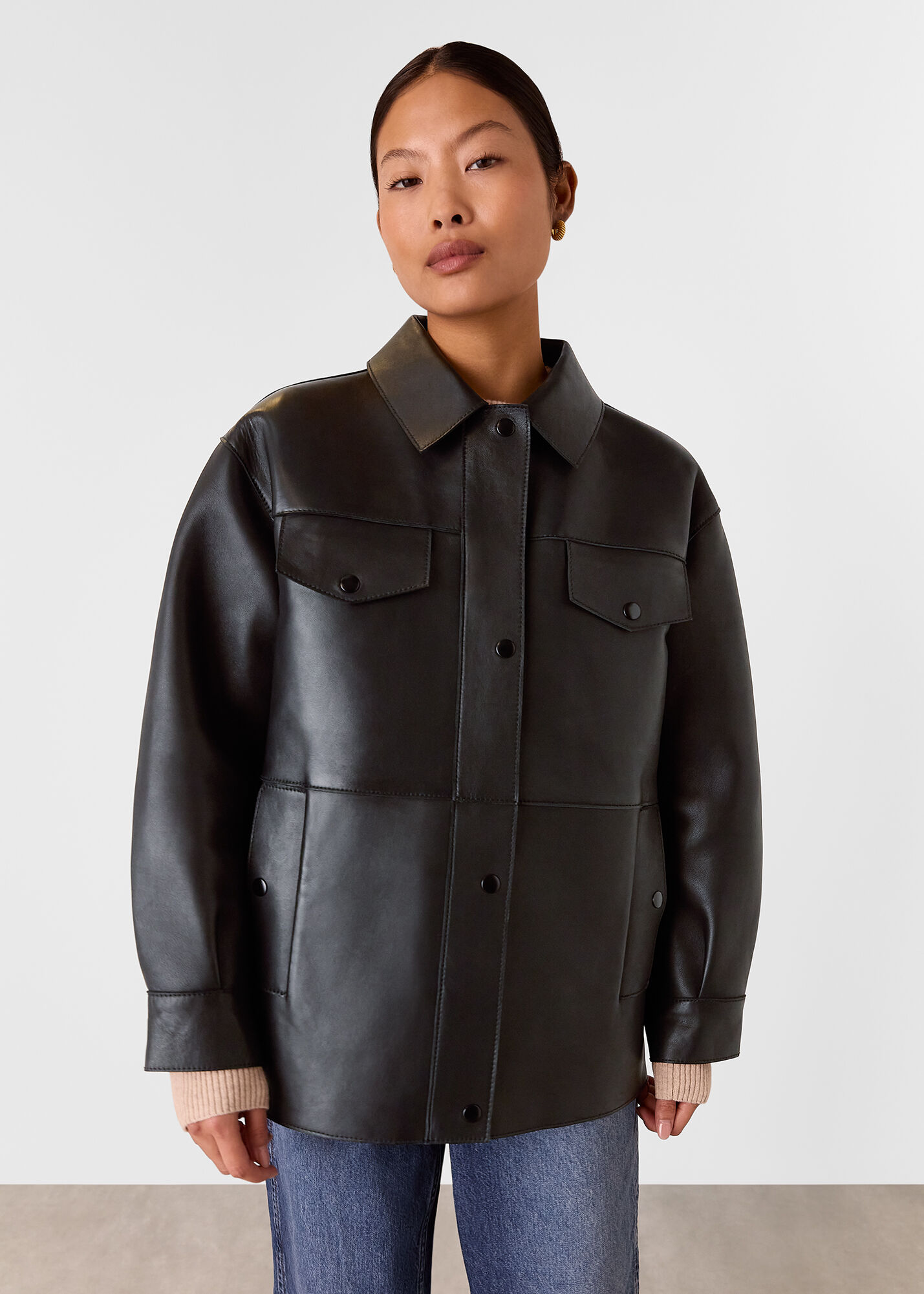 Whistles clean collarless leather jacket discount