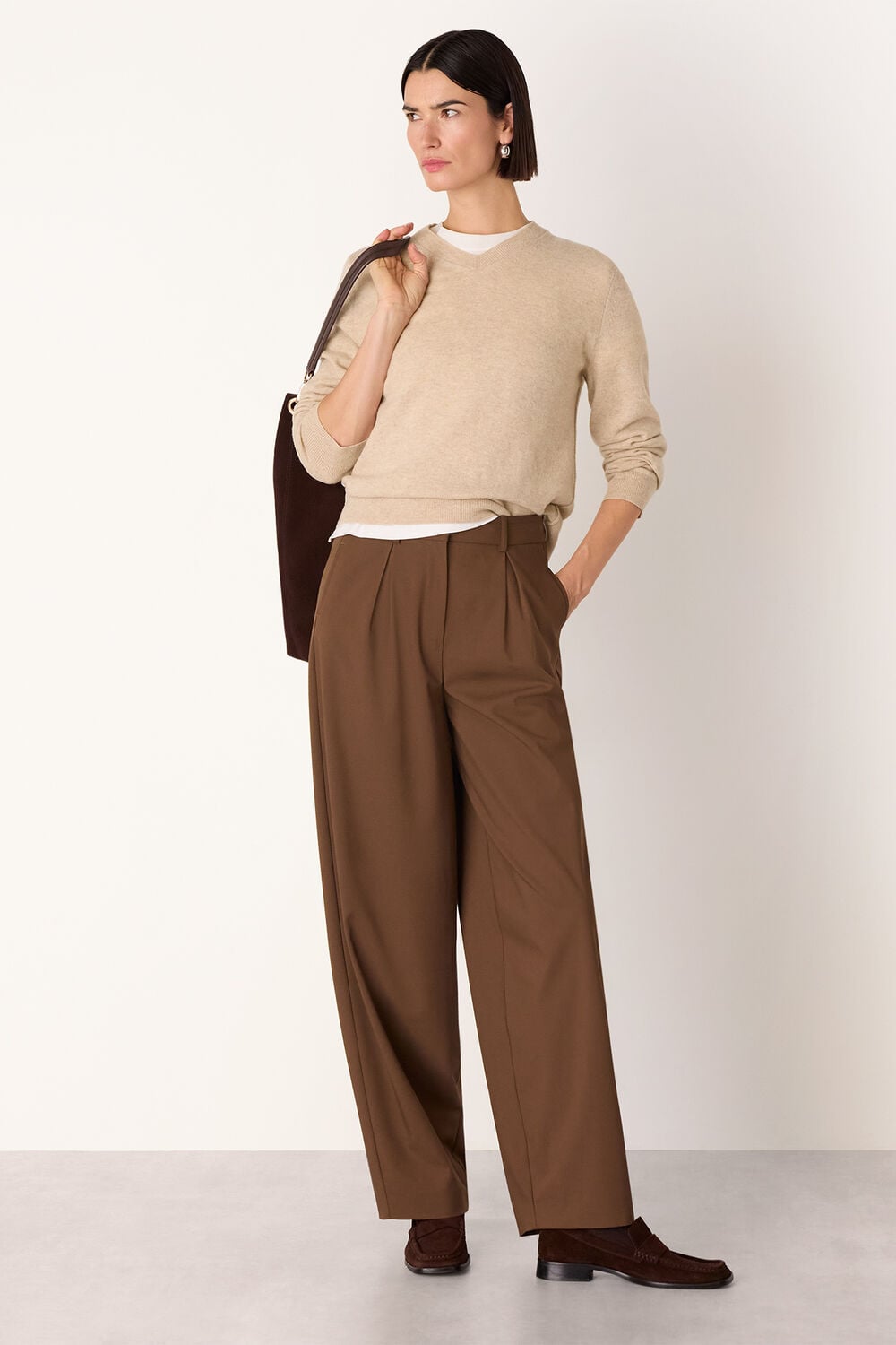 Oatmeal Wool V Neck Knit