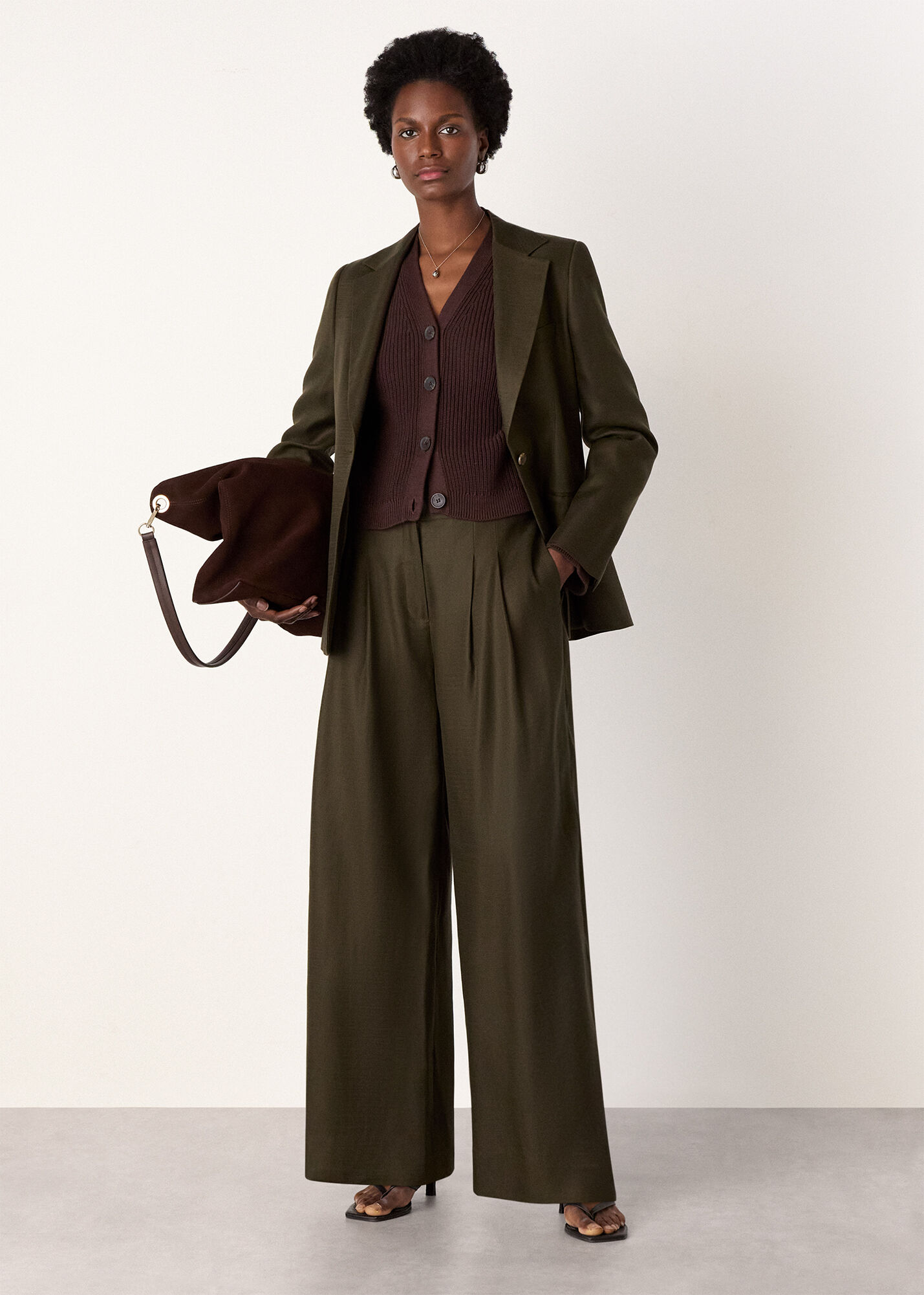 Brown V Neck Cotton Cardigan | WHISTLES | Whistles UK |