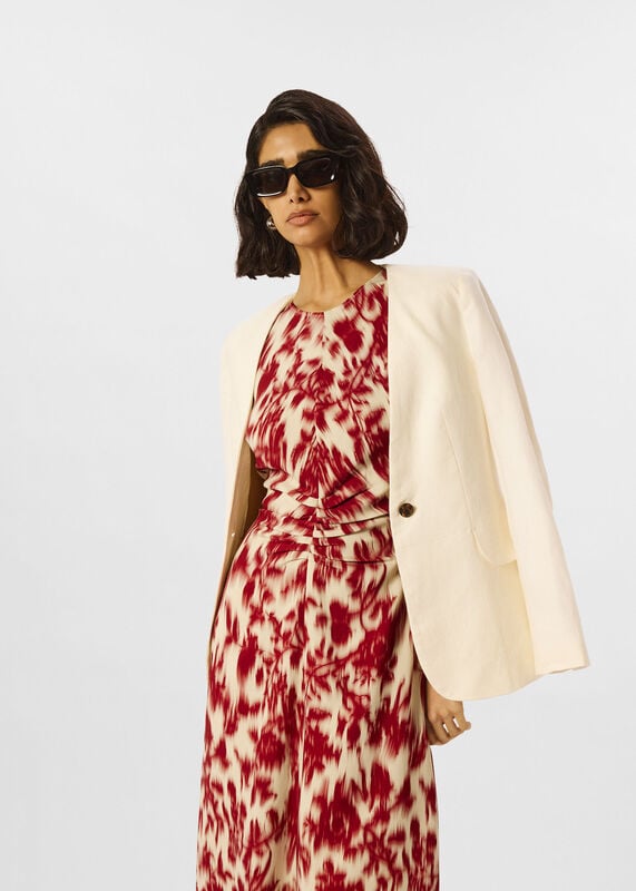 Red Blurred Floral Crepe Dress