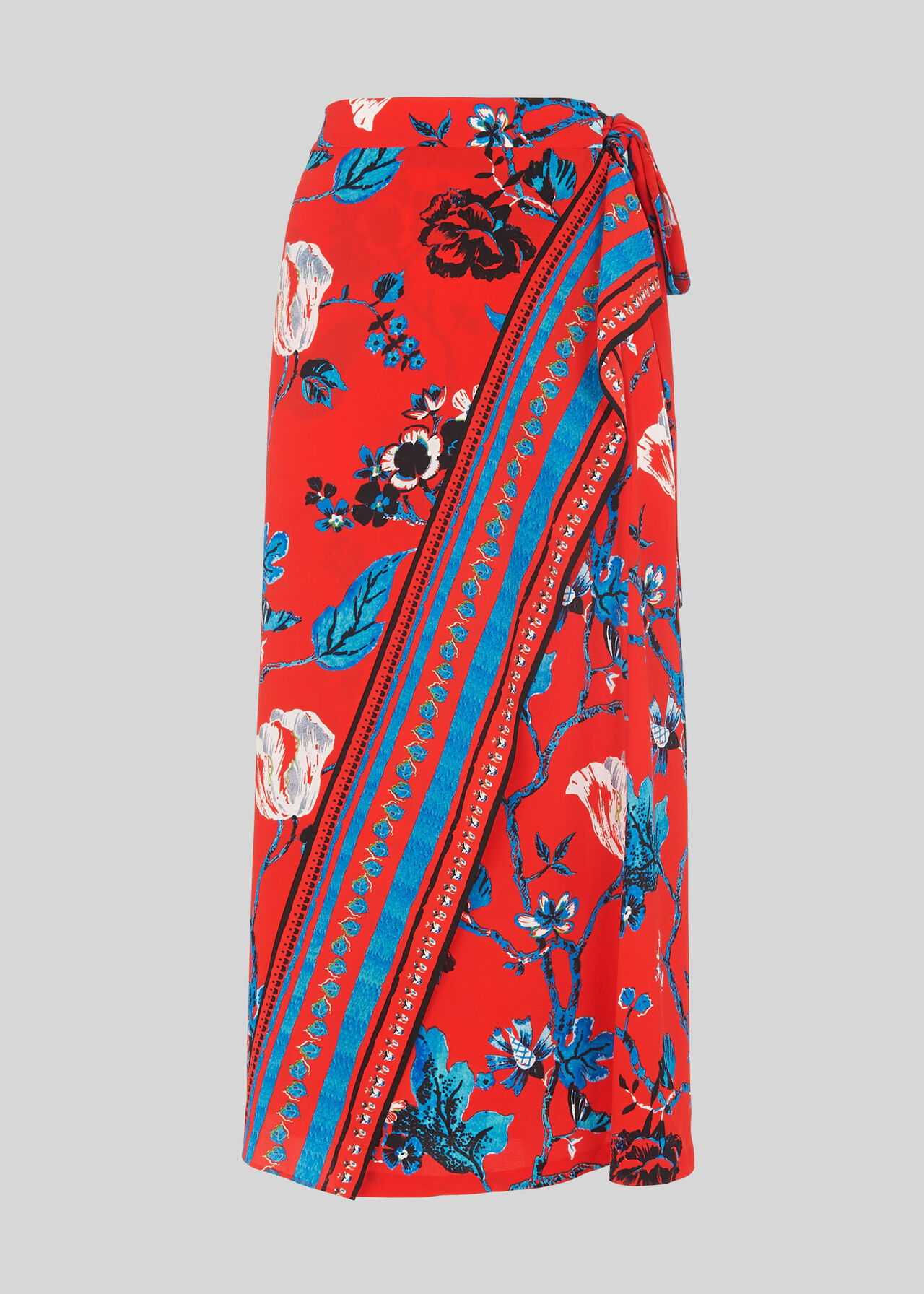 Scarf Print Border Wrap Skirt Red/Multi