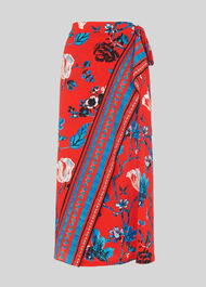 Scarf Print Border Wrap Skirt Red/Multi
