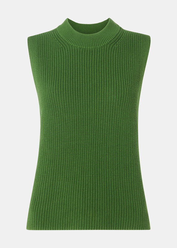 Green Cotton Back Detail Ribbed Tank