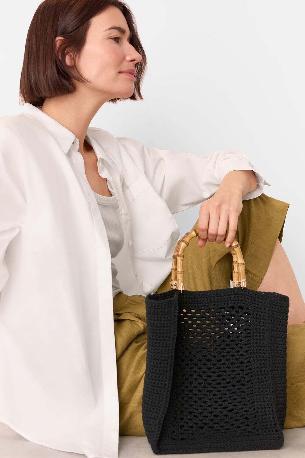 Bamboo Handle Crochet Mini Bag