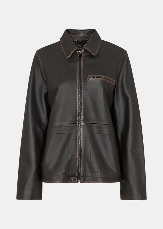 Brown Kate Burnished Leather Jacket