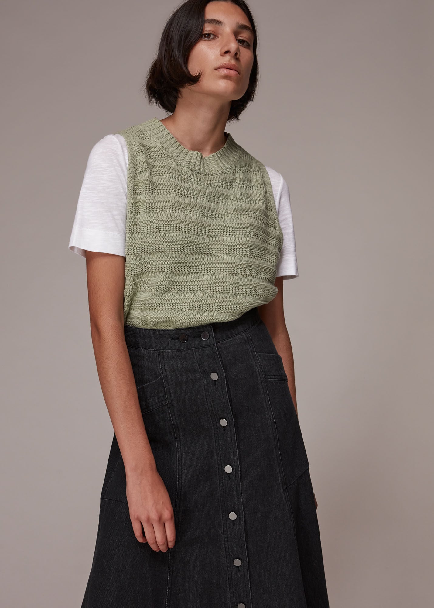 Black Julia Flare Denim Skirt | WHISTLES | Whistles US |