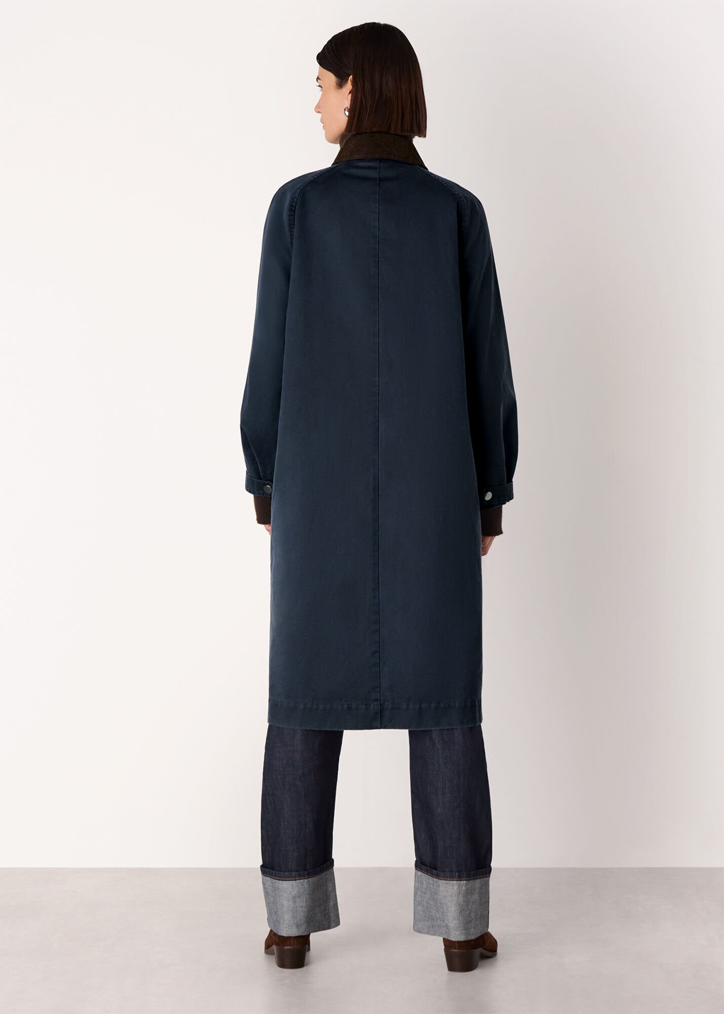 Navy Gabriella Waxed Overcoat | WHISTLES | Whistles US |