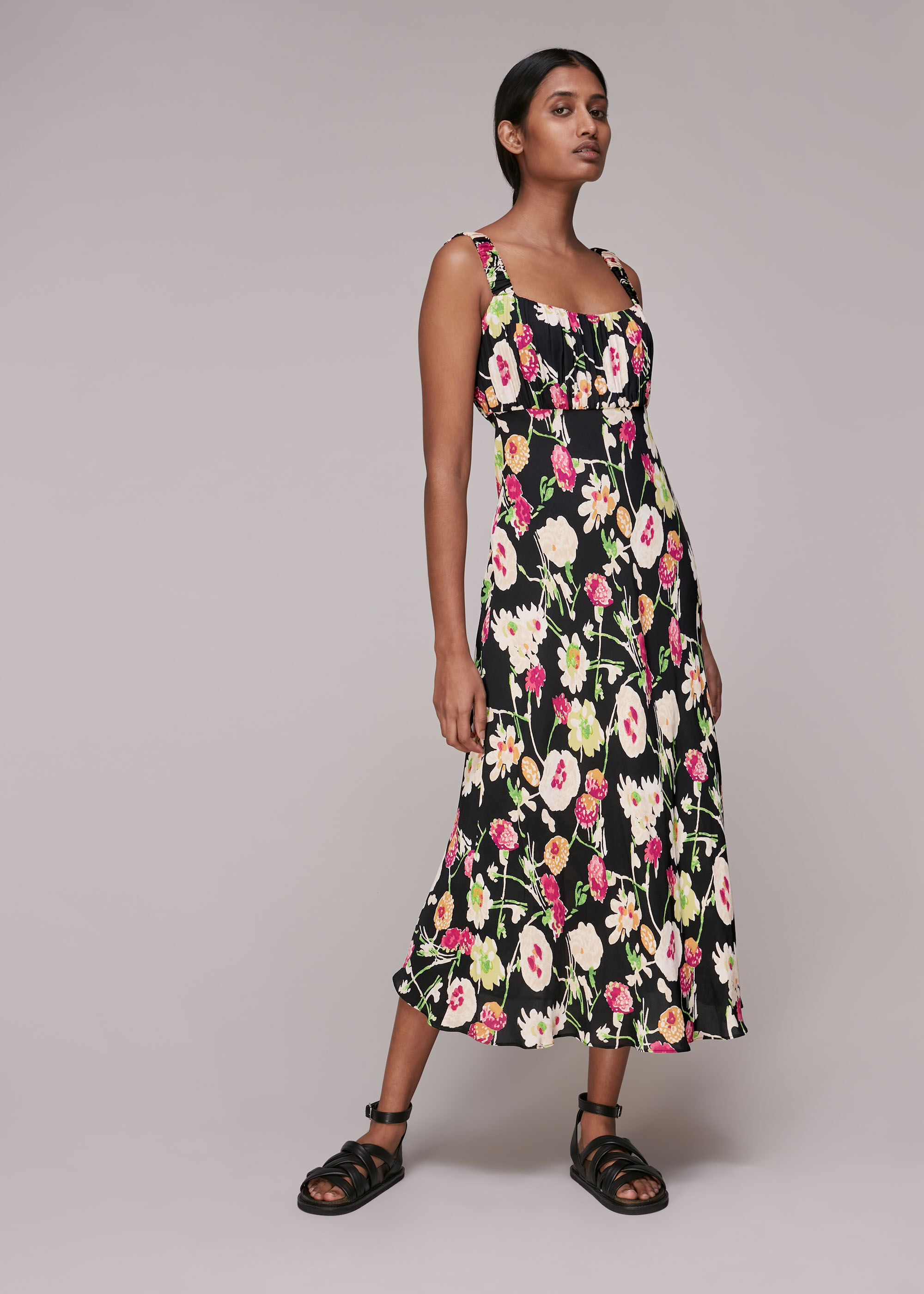 Black Multi Maila Electric Floral Dress WHISTLES Whistles UK