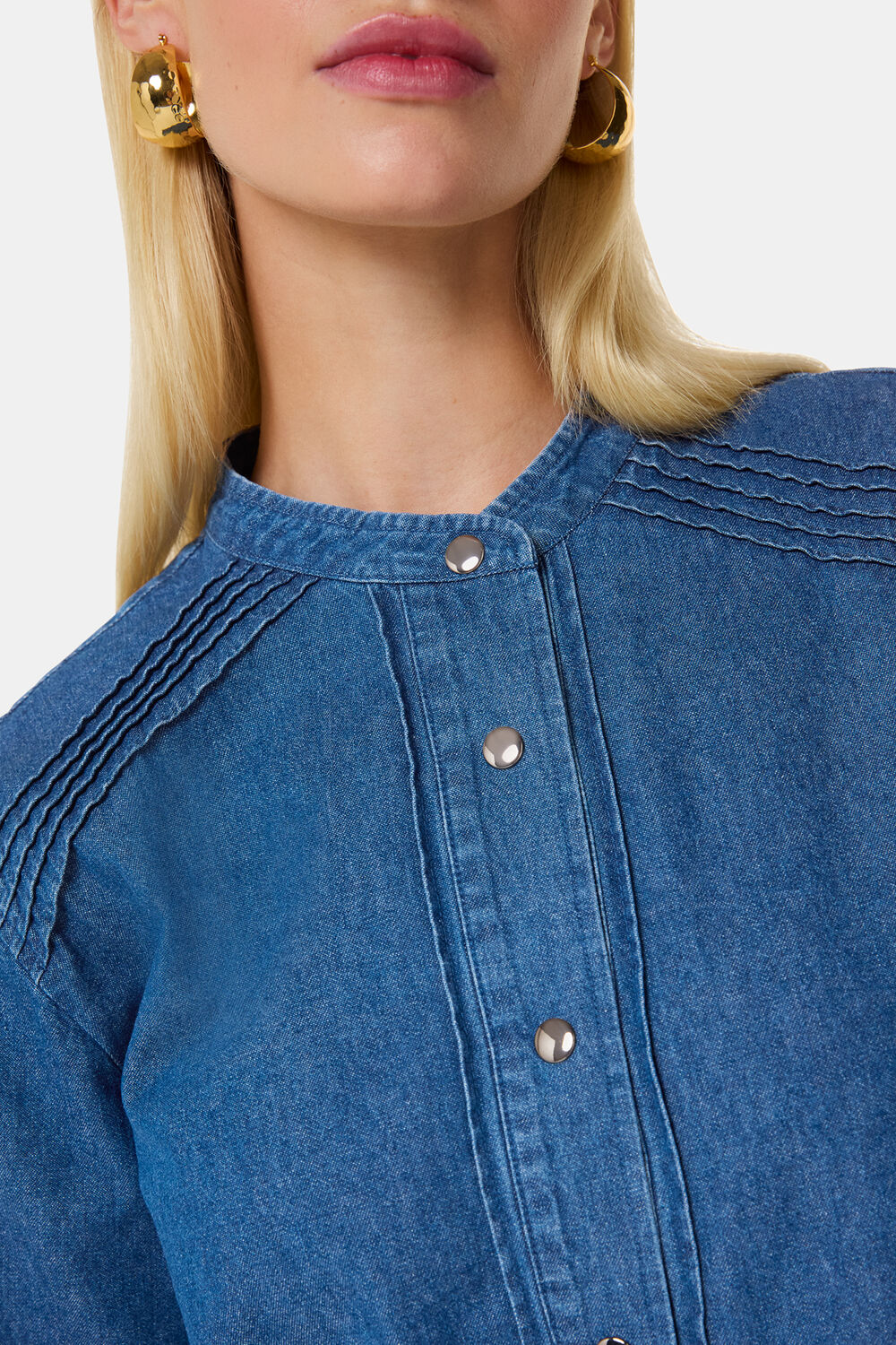 Pintuck Detail Denim Shirt