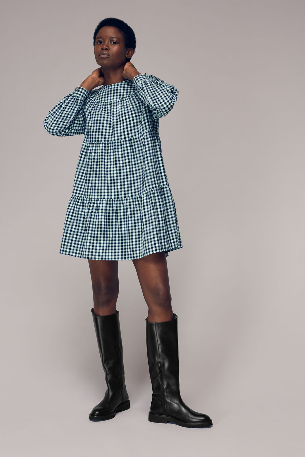 Gingham Tiered Trapeze Dress