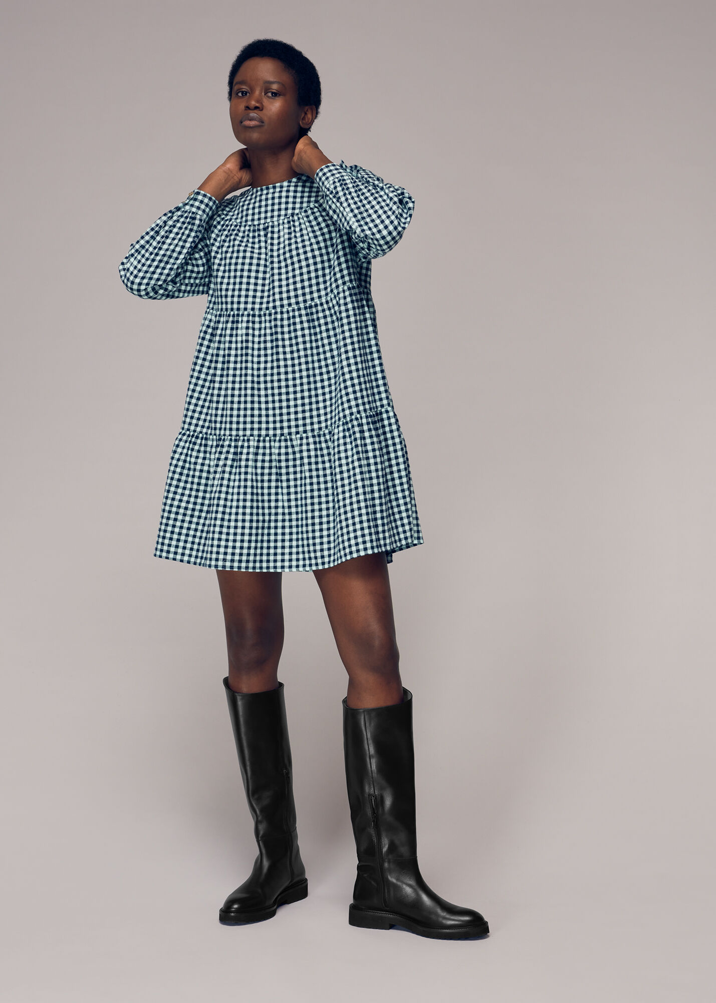 Multicolour Gingham Tiered Trapeze Dress WHISTLES Whistles UK